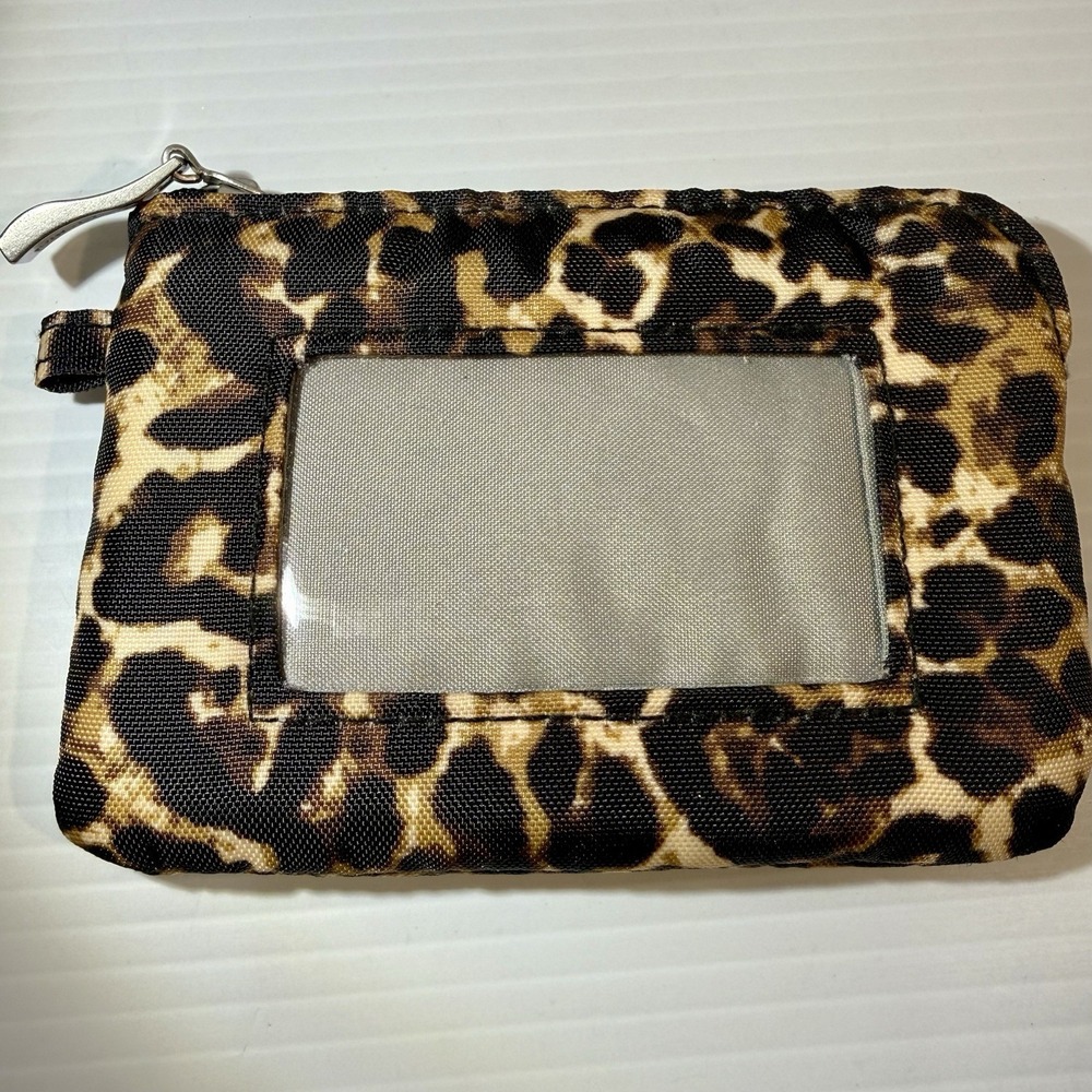 Baggallini RFID Card Case Wallet ID Window Zipper Coin Purse Wild Cheetah EUC